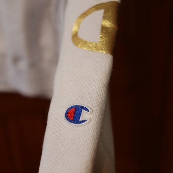 Champion Reverse Weave White & Gold Spellout Hoodie Small - Picture 14 of 15